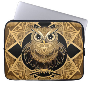 Capa Para Notebook Desenho de Mandala de Coruja Decorativa Dourada