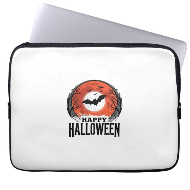 Capa Para Notebook Desenho de Morcego de Halloween Antigo sob a Lua_1 (Frente)