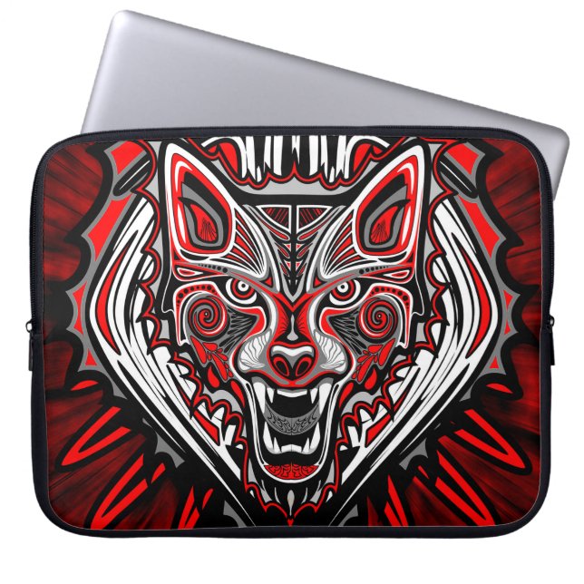 Capa Para Notebook Desenho de Totem Tribal Haida de Lobo (Frente)