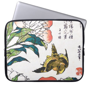 Capa Para Notebook Desenho em japonês, Peonies e Sparrow