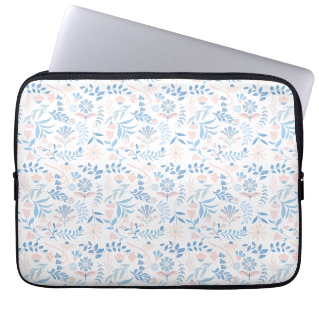 Capa Para Notebook desenho floral boho estampa bloco azul rosa femini (Frente)