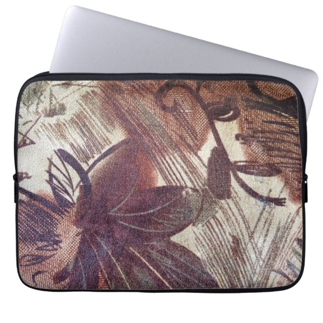 Capa Para Notebook Desenho Floral Marrom Abstrato 1 (Frente)