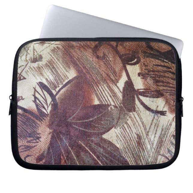 Capa Para Notebook Desenho Floral Marrom Abstrato 1 (Frente)