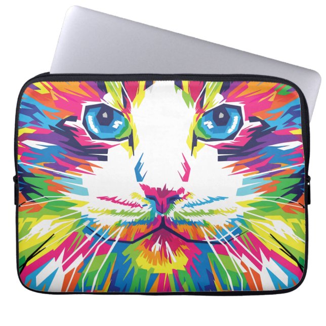 Capa Para Notebook Desenho Geométrico Prismático de Rosto de Gato-324 (Frente)