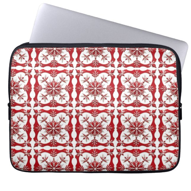Capa Para Notebook Desenho Intricado de Floco de Neve Vermelho (Frente)