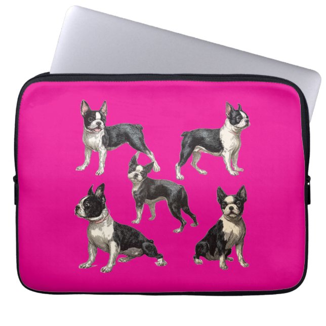 Capa Para Notebook Desenhos Antigos de Boston Terrier em Rosa Vibrant (Frente)