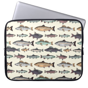 Capa Para Notebook Desenhos de peixe venenoso, padrão sem costura.