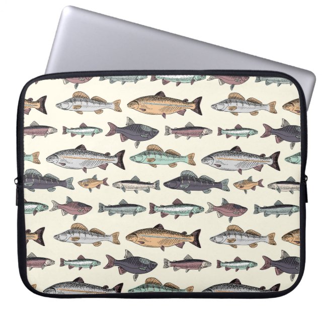 Capa Para Notebook Desenhos de peixe venenoso, padrão sem costura. (Frente)