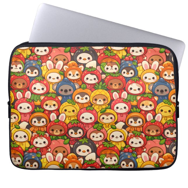 Capa Para Notebook Desfile de Amigos Frutas | Chibi Animal Fofo (Frente)
