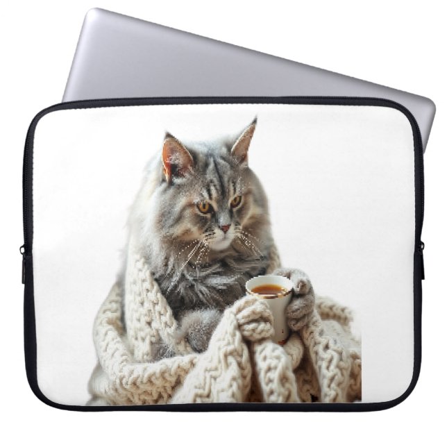 Capa Para Notebook Desfrute do Cat Winter Tea (Frente)