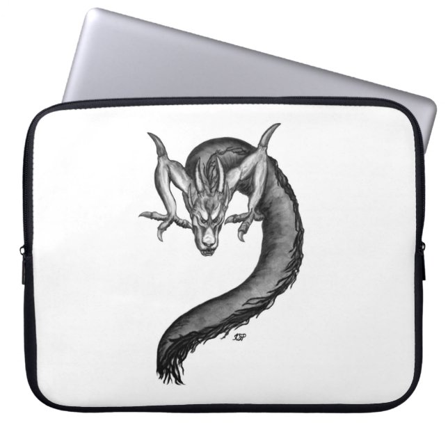 Capa Para Notebook Design branco e preto do dragão (Frente)