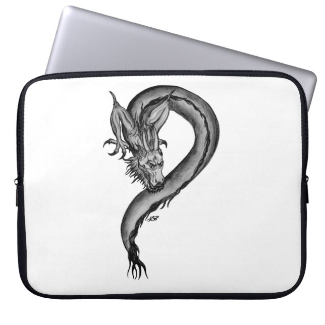 Capa Para Notebook Design branco e preto do dragão (Frente)