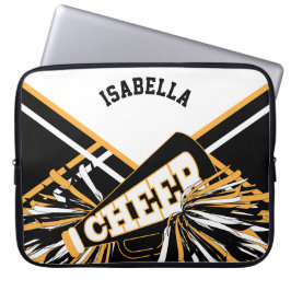 Capa Para Notebook Design Cheerleader branco, preto e Dourado