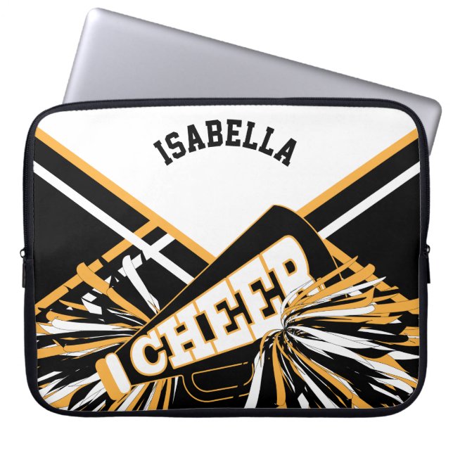 Capa Para Notebook Design Cheerleader branco, preto e Dourado (Frente)