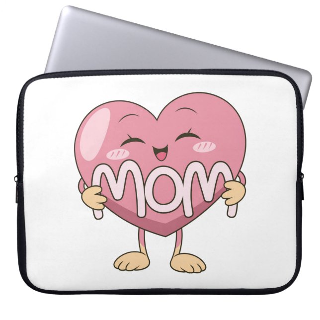 Capa Para Notebook Design de Abraço de Coração de Mãe Kawaii (Frente)