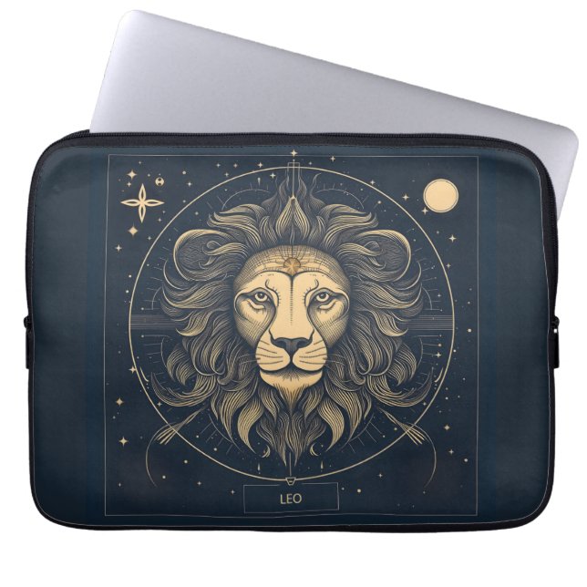 Capa Para Notebook Design de Astrologia do Zodíaco do Leão Dourado (Frente)