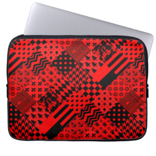Capa Para Notebook Design de Correção de Padrões Mistos de Preto Verm