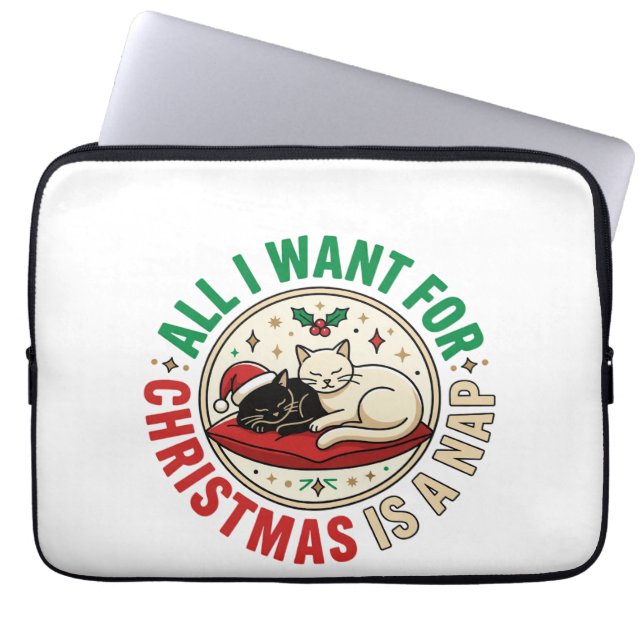 Capa Para Notebook Design de Férias de Soneca de Gato de Natal (Frente)