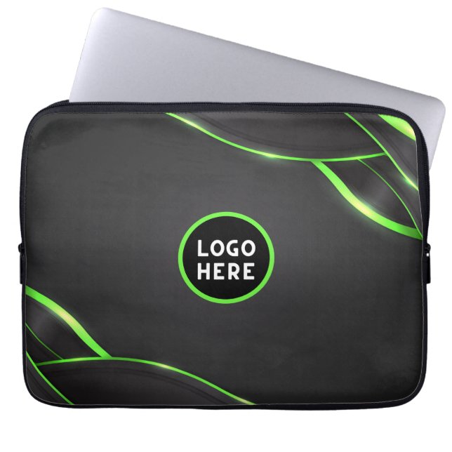 Capa Para Notebook Design de Fluido Abstrato Preto e Verde | Adiciona (Frente)