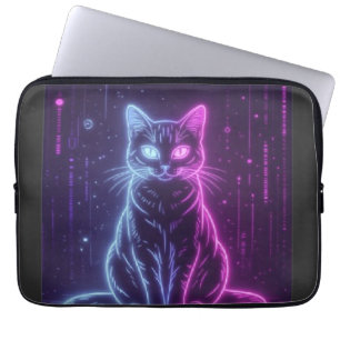 Capa Para Notebook **Design de Gato Neon – Arte Felina Futurista Glow