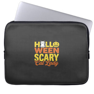 Capa Para Notebook Design de Halloween da Senhora Gato Assustador_1