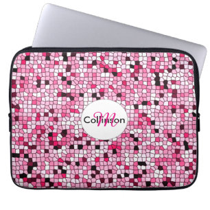 Capa Para Notebook Design de mosaico branco e rosa bonito personaliza