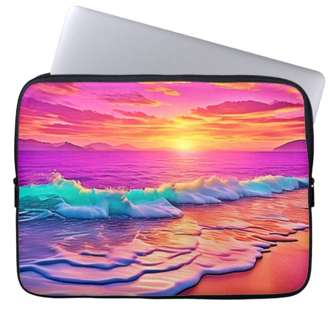 Capa Para Notebook Design de Ondas Sunset Beach (Frente)