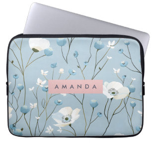 Capa Para Notebook Design de Prado Floral Azul Personalizado