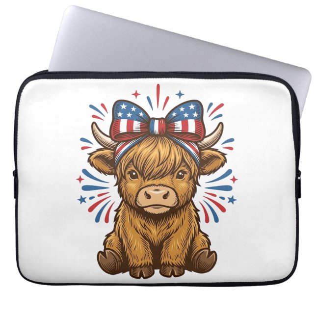 Capa Para Notebook Design de Vetor de Vaca das Terras Altas Patriótic (Frente)