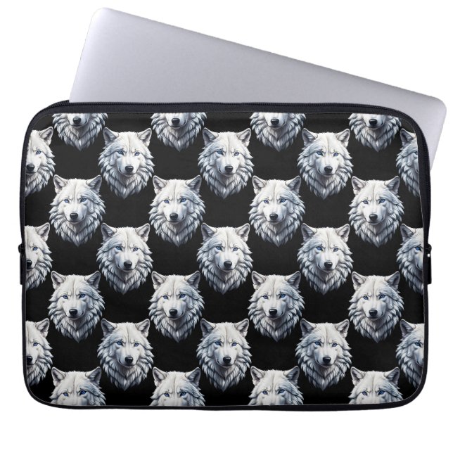 Capa Para Notebook Design do padrão da cabeça do lobo branco (Frente)