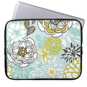 Capa Para Notebook Design floral retro em verde & no azul