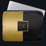 Capa Para Notebook Design geométrico preto clássico e Dourado<br><div class="desc">Monograma elegante de ouro moderno e design geométrico preto</div>