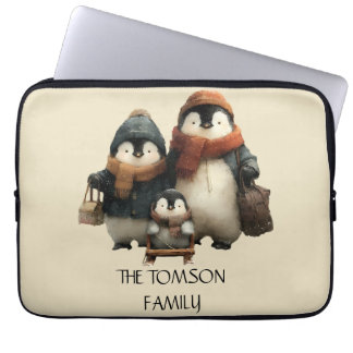 Capa Para Notebook Design Personalizado Família de Pinguim de Inverno