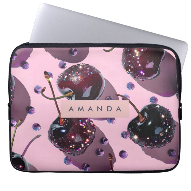Capa Para Notebook Design Personalizado Glam Sparkle Cereja (Frente)