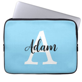 Capa Para Notebook Design Personalizado Nome Monograma Azul Script