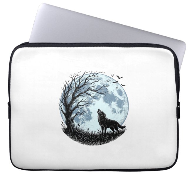 Capa Para Notebook Design Silhueta da Árvore da Lua Uivando Lobo Vint (Frente)
