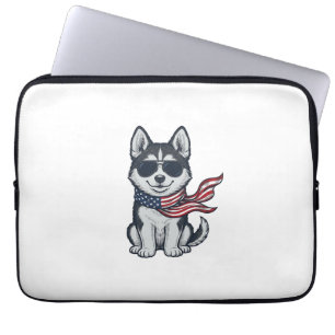 Capa Para Notebook Design Vetorial de Cachorro Husky Patriótico Vinta