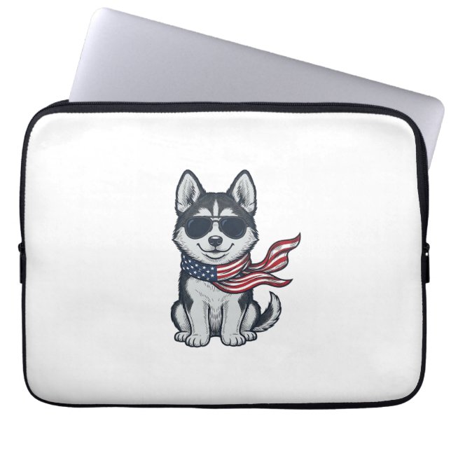 Capa Para Notebook Design Vetorial de Cachorro Husky Patriótico Vinta (Frente)