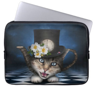 Capa Para Notebook Design Whimsical Teapot Gato Mad Hatter