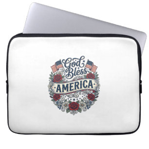 Capa Para Notebook Deus Abençoe a América Floral Patriótica Vintage