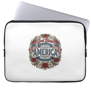 Capa Para Notebook Deus Abençoe a América Floral Patriótico Vintage