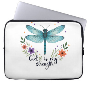 Capa Para Notebook Deus é minha força Floral Libélula Camiseta Cristã