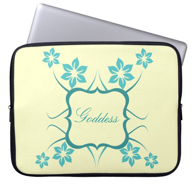Capa Para Notebook Deusa Eletrônicos Florais Saco, Teal (Frente)
