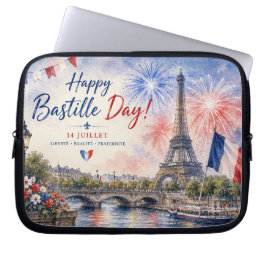 Capa Para Notebook Dia da Bastilha Torre Eiffel Rio Sena fogos de art