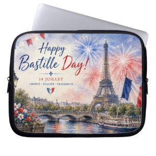 Capa Para Notebook Dia da Bastilha Torre Eiffel Rio Sena fogos de art