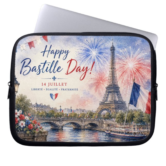 Capa Para Notebook Dia da Bastilha Torre Eiffel Rio Sena fogos de art (Frente)