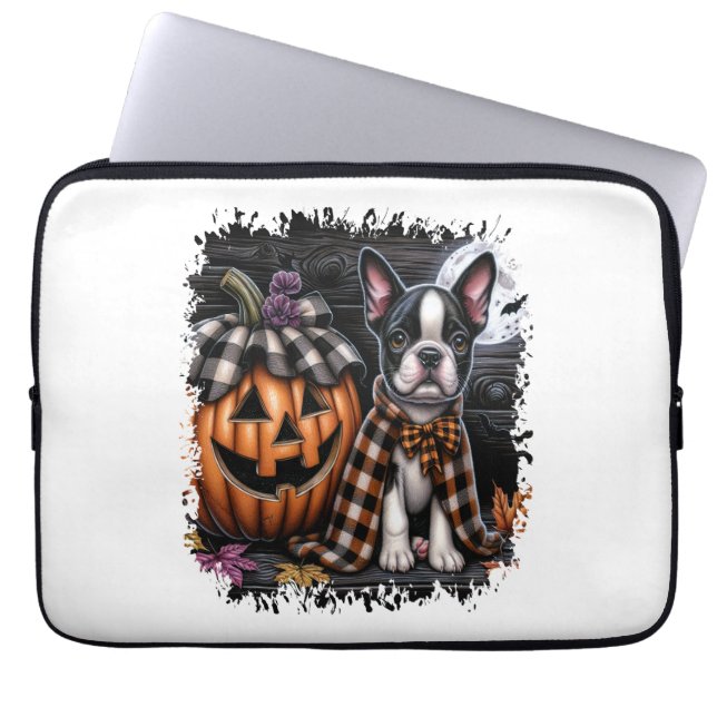 Capa Para Notebook Dia das Bruxas de Boston Terrier Dog (Frente)