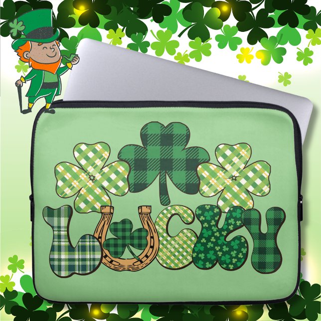 Capa Para Notebook Dia de São Patrício Verde Sortudo (Green Lucky St Patricks Day Laptop Sleeve)