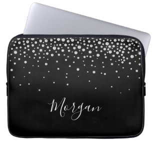 Capa Para Notebook Diamantes Brancos e Nome DIY Branco Script, Preto