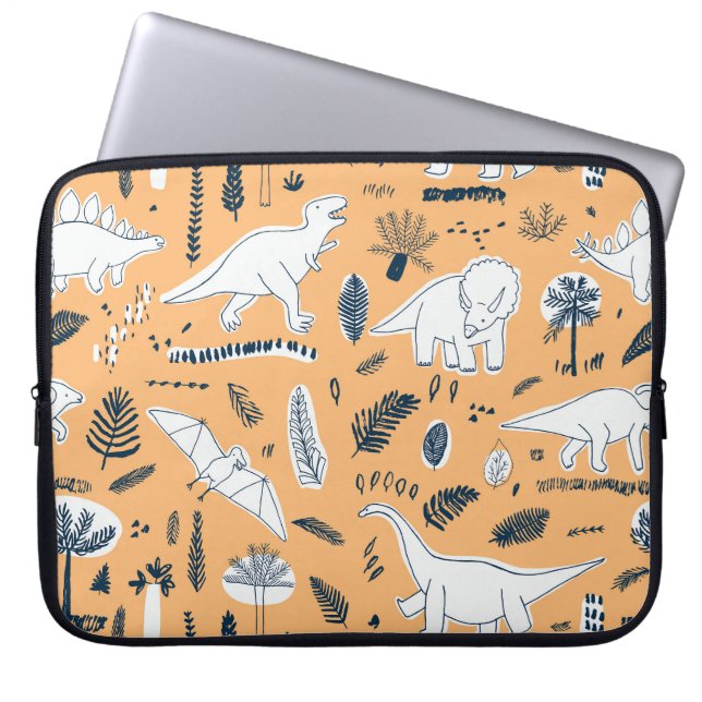 Capa Para Notebook Dinossauro e Folhas de Palma: Padrão Divertido (Frente)